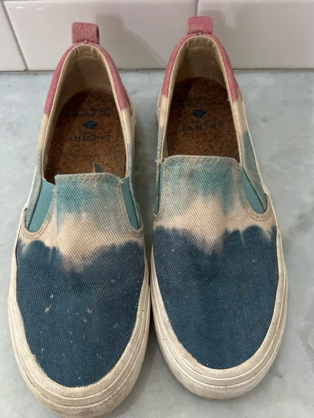 Sperry Festival Size 7 Slip-On Tie-Dye Canvas Loafer Sneakers in Blue & Pink Fe